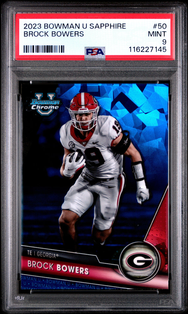 Graded 2023 Bowman U Sapphire Brock Bowers #50 Rookie RC Football Card PSA 9 Mint (ONLINE ORDER ONLY)
