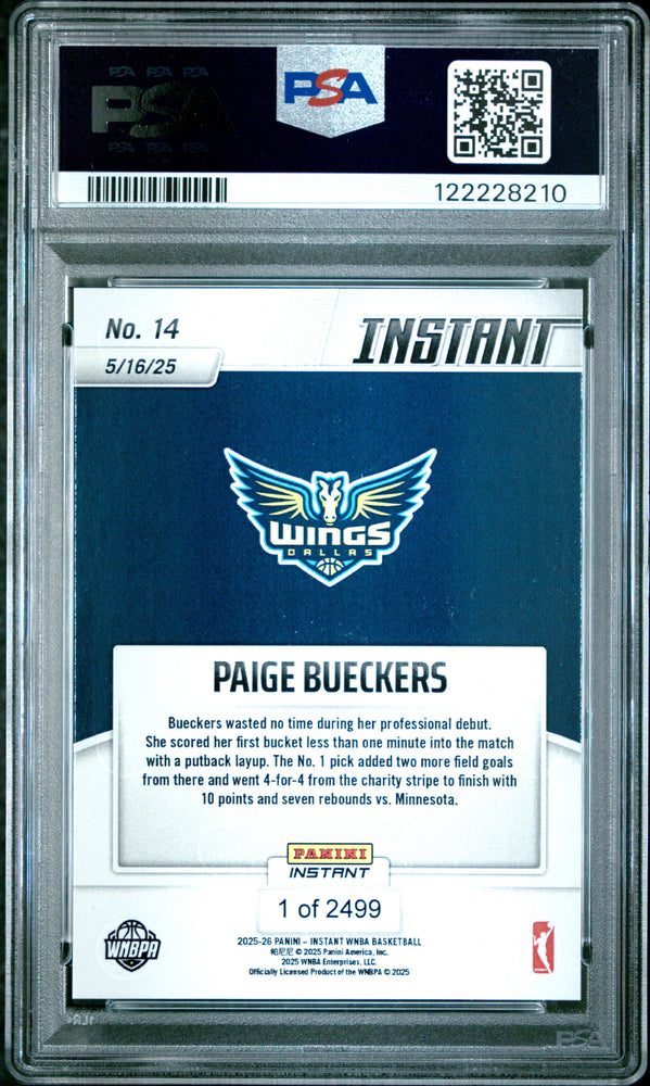 Graded 2025 Panini Instant Paige Bueckers #14 Rookie RC Basketball Card PSA 10 Gem Mint (ONLINE ORDER ONLY)