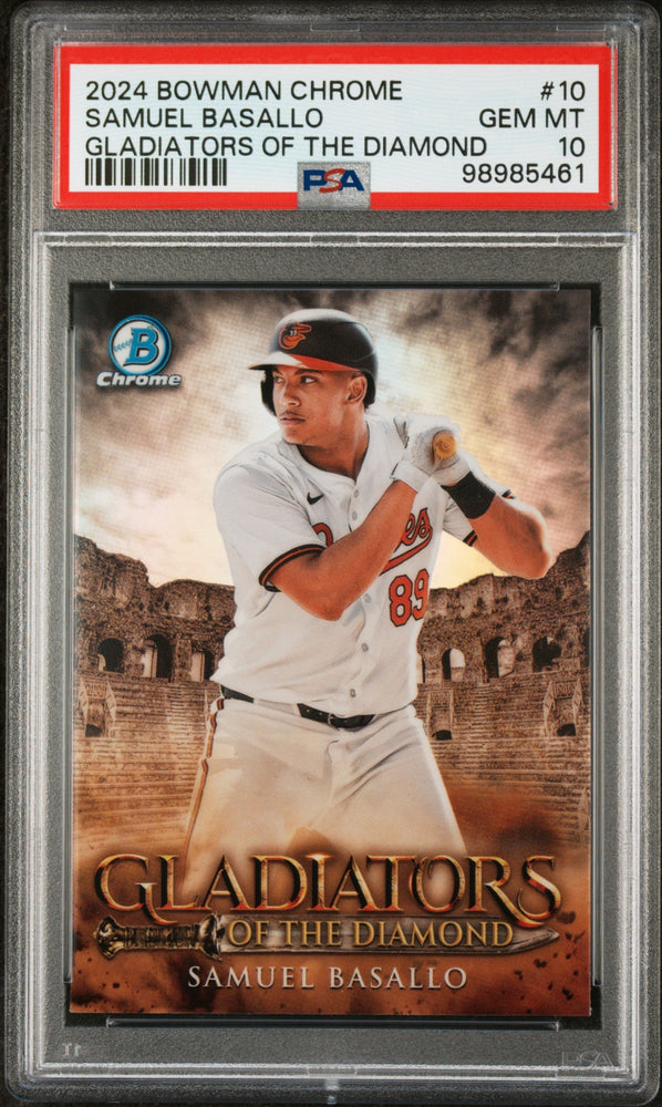 Graded 2024 Topps Bowman Chrome Samuel Basallo #10 Gladiators of the Diamond Rookie RC Baseball Card PSA 10 Gem Mint (ONLINE ORDER ONLY)