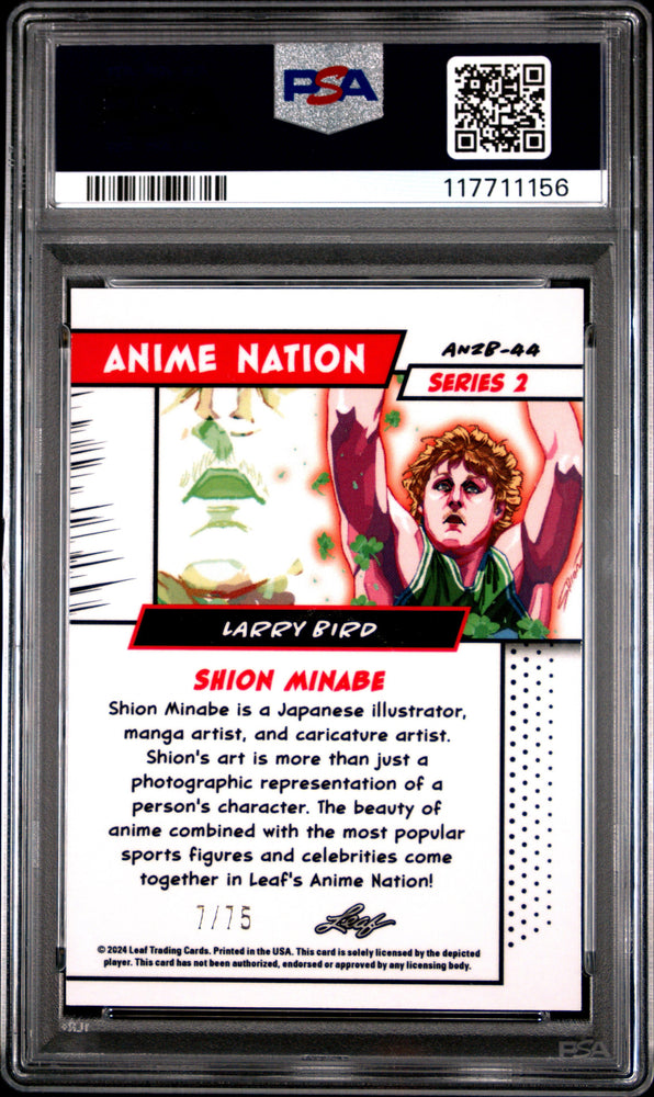 Graded 2024 Leaf Larry Bird #AN2B44 Anime Nation Series 2 Blue /75 Basketball Card PSA 9 Mint (ONLINE ORDER ONLY)