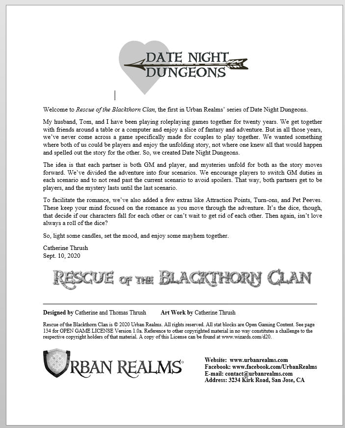Date Night Dungeons - Rescue of the Blackthorn Clan (Color Edition) (ONLINE ORDER ONLY)