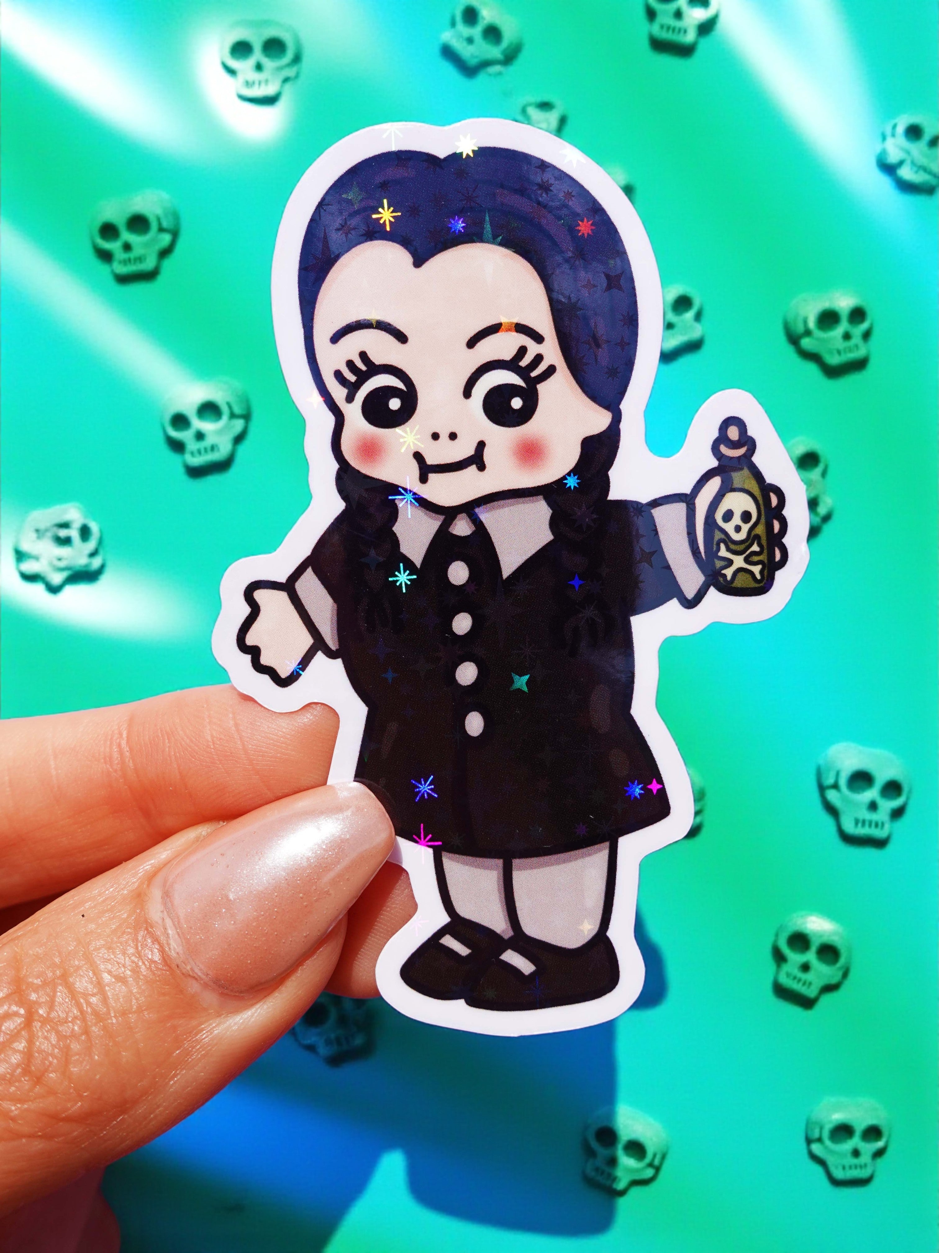 Wednesday Sticker – Creepy Cute Gothic Glitter Vinyl Decal (ONLINE ORDER ONLY)