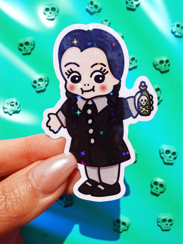 Wednesday Sticker – Creepy Cute Gothic Glitter Vinyl Decal (ONLINE ORDER ONLY)