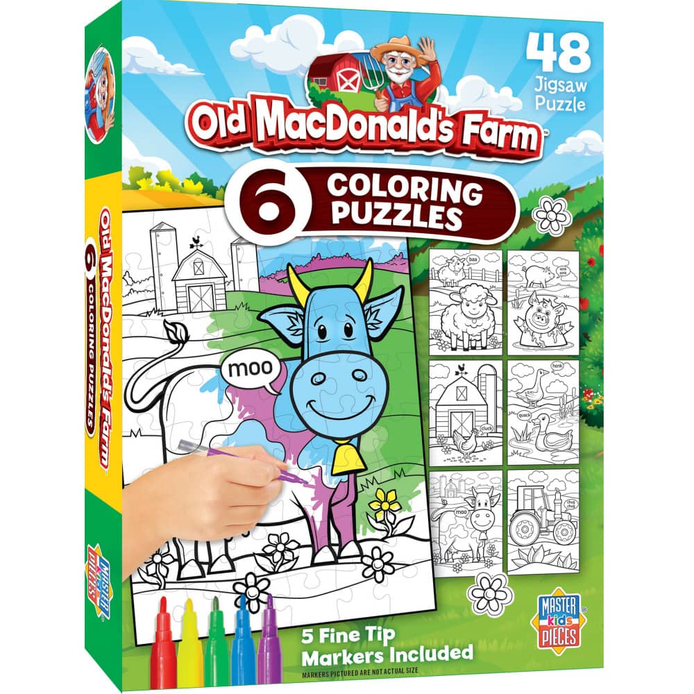 Old MacDonald's Farm Coloring Puzzles 6-Pack - 48 Piece Puzzles