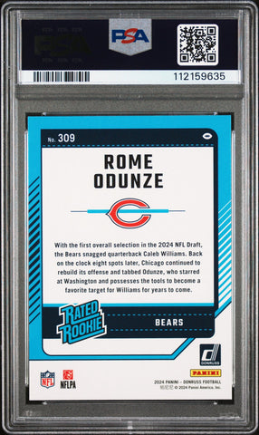 Graded 2024 Panini Donruss Rome Odunze #309 Rookie RC Football Card PSA 10 Gem Mint (ONLINE ORDER ONLY)
