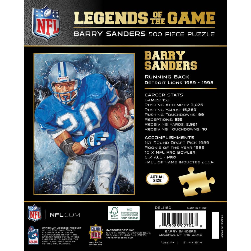 Legends of the Game - Barry Sanders 500 Piece Jigsaw Puzzle (ONLINE ORDER ONLY)
