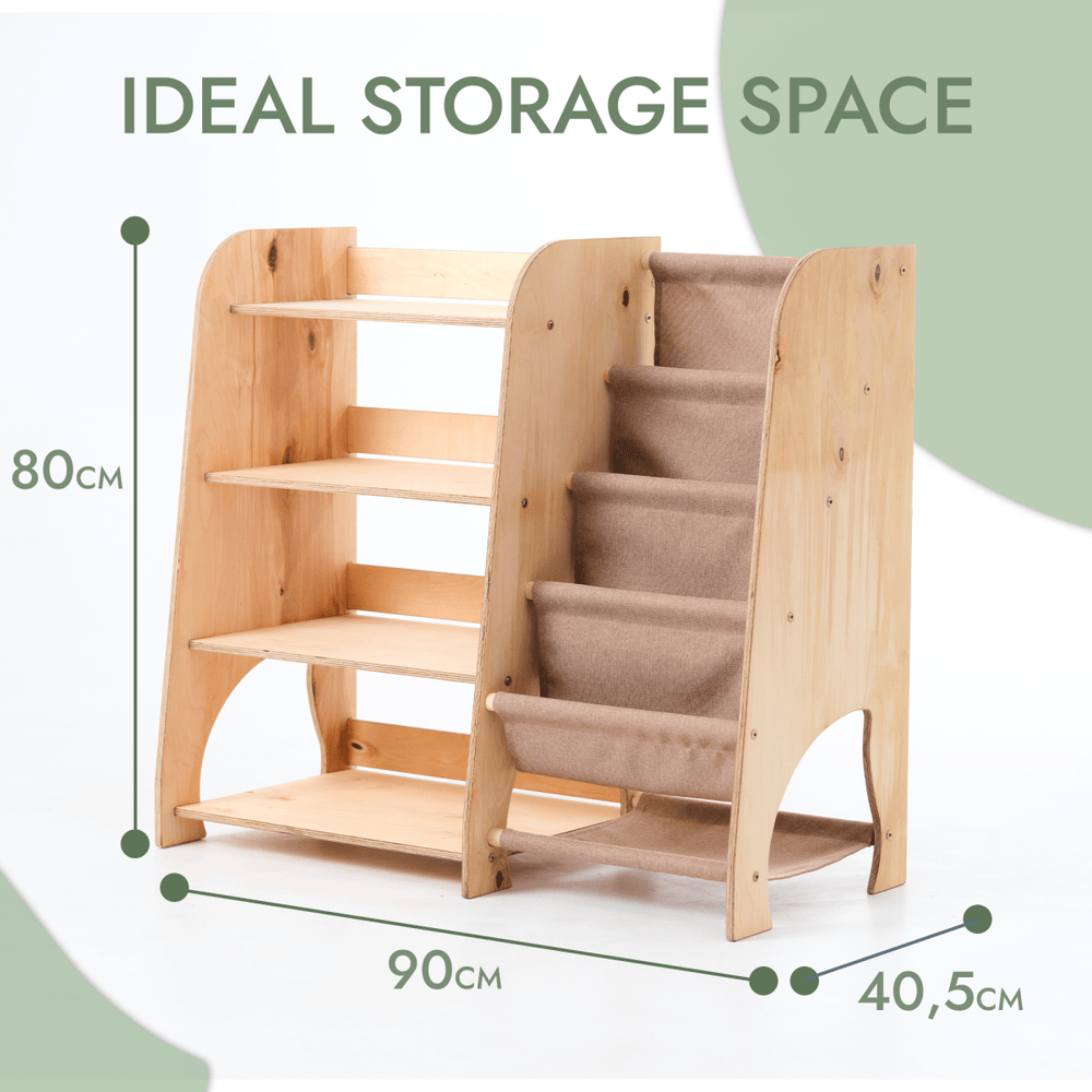 Wooden Montessori Shelves for Toddler 2in1: Bookshelf & Toy Shelving (ONLINE ORDER ONLY)