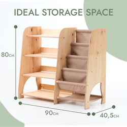 Wooden Montessori Shelves for Toddler 2in1: Bookshelf & Toy Shelving (ONLINE ORDER ONLY)