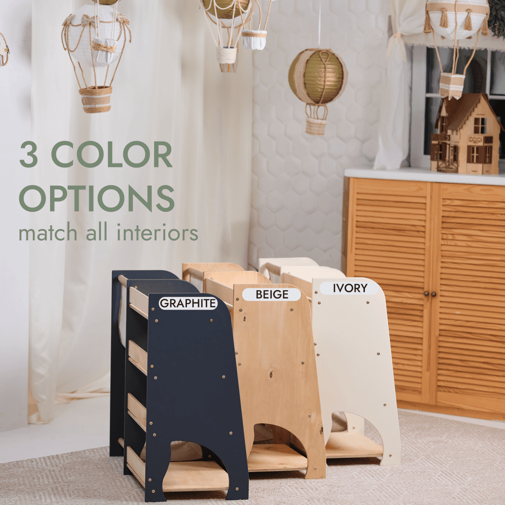 Wooden Montessori Shelves for Toddler 2in1: Bookshelf & Toy Shelving (ONLINE ORDER ONLY)