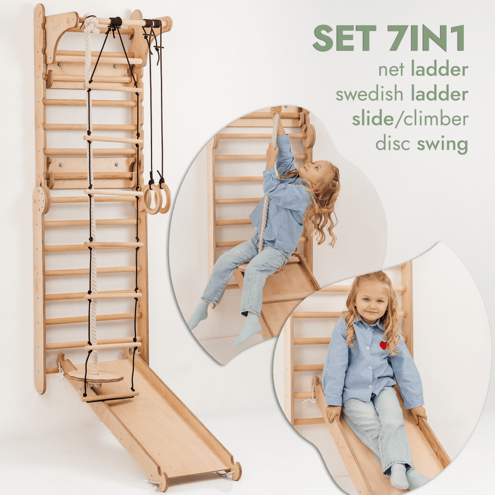 Wooden Swedish Wall / Climbing ladder for Children + Swing Set + Slide Board + Art Add-on (ONLINE ORDER ONLY)