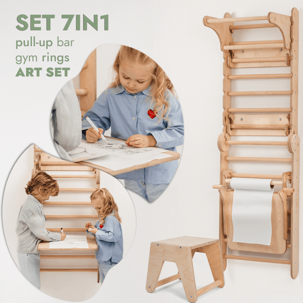 Wooden Swedish Wall / Climbing ladder for Children + Swing Set + Slide Board + Art Add-on (ONLINE ORDER ONLY)