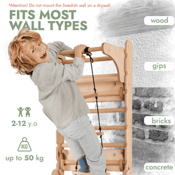Wooden Swedish Wall / Climbing ladder for Children + Swing Set + Slide Board + Art Add-on (ONLINE ORDER ONLY)
