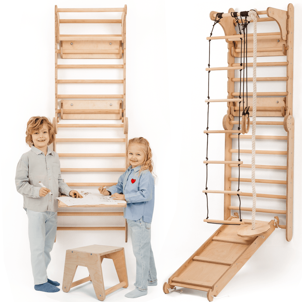 Wooden Swedish Wall / Climbing ladder for Children + Swing Set + Slide Board + Art Add-on (ONLINE ORDER ONLY)