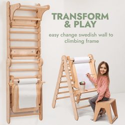 Wooden Swedish Wall / Climbing ladder for Children + Swing Set + Slide Board + Art Add-on (ONLINE ORDER ONLY)