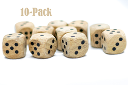 10-Pack Wooden 16mm d6 Dice w/ Black Dots Rounded Corners - Wood Dice (Online Only)