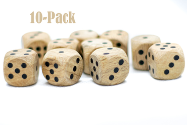 10-Pack Wooden 16mm d6 Dice w/ Black Dots Rounded Corners - Wood Dice (Online Only)