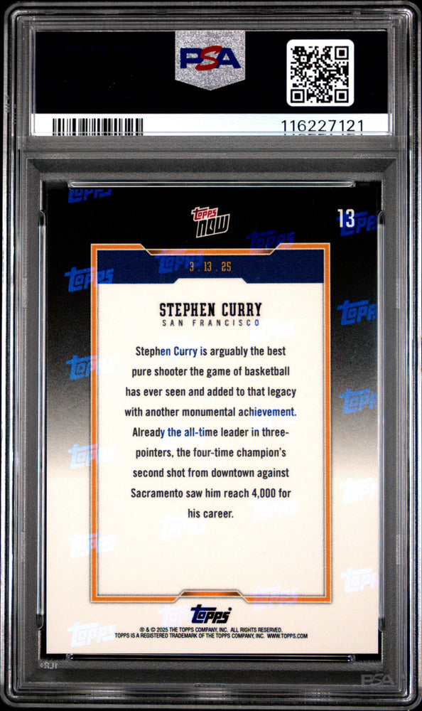 Graded 2024 Topps Now Steph Curry #13 Basketball Card PSA 10 Gem Mint (ONLINE ORDER ONLY)