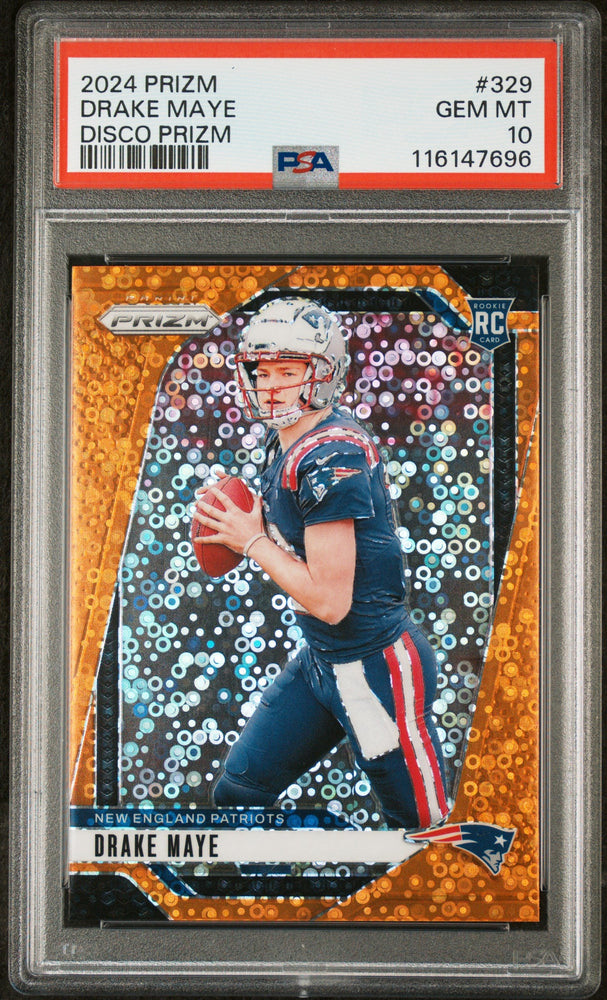 Graded 2024 Panini Prizm Drake Maye #329 Disco Prizm Rookie RC Football Card PSA 10 Gem Mint (ONLINE ORDER ONLY)