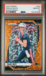Graded 2024 Panini Prizm Drake Maye #329 Disco Prizm Rookie RC Football Card PSA 10 Gem Mint (ONLINE ORDER ONLY)