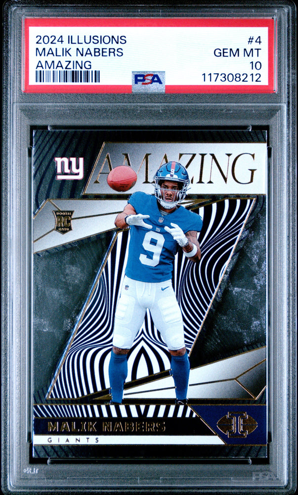 Graded 2024 Panini Illusions Malik Nabers #4 Amazing Rookie RC Football Card PSA 10 Gem Mint (ONLINE ORDER ONLY)