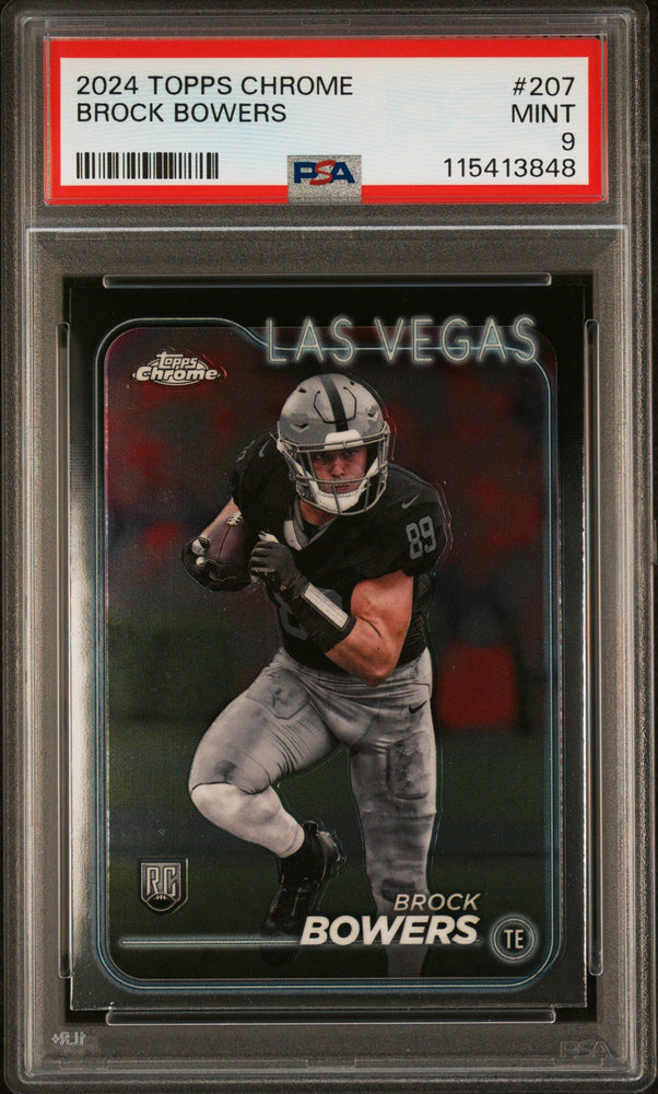 Graded 2024 Topps Chrome Brock Bowers #207 Rookie RC Football Card PSA 9 Mint (ONLINE ORDER ONLY)