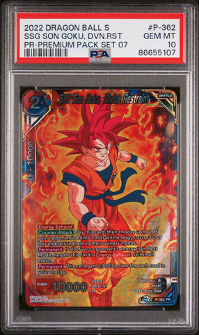 2022 DRAGON BALL SUPER REALM OF THE GODS 7 SSG GOKU, DVN RSTRNT #P-362 - PSA 10 (Online Order Only)