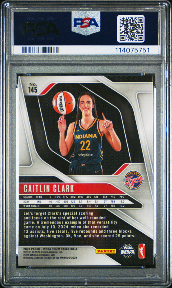 Graded 2024 Panini Prizm Caitlin Clark #145 Rookie RC Basketball Card PSA 9 Mint (ONLINE ORDER ONLY)
