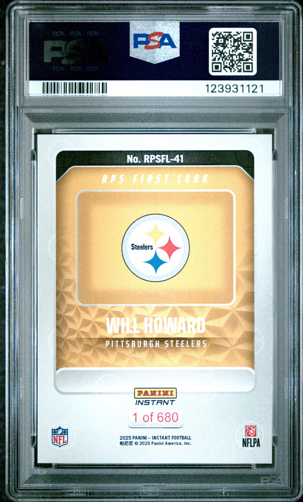 Graded 2025 Panini Instant Will Howard #RPSFL41 RPS First Look Rookie RC Football Card PSA 9 Mint (ONLINE ORDER ONLY)