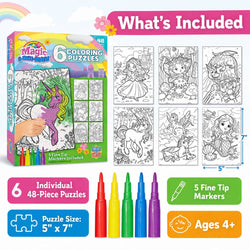 Magic & Make Believe Coloring Puzzles 6-Pack - 48 Piece Puzzles