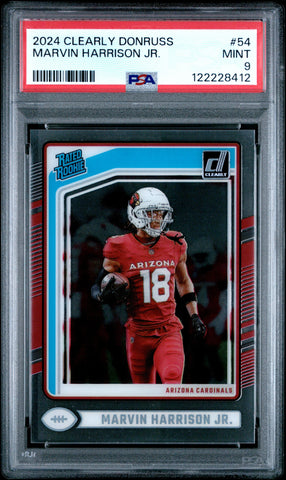 Graded 2024 Panini Clearly Donruss Marvin Harrison Jr #54 Rookie RC Football Card PSA 9 Mint (ONLINE ORDER ONLY)