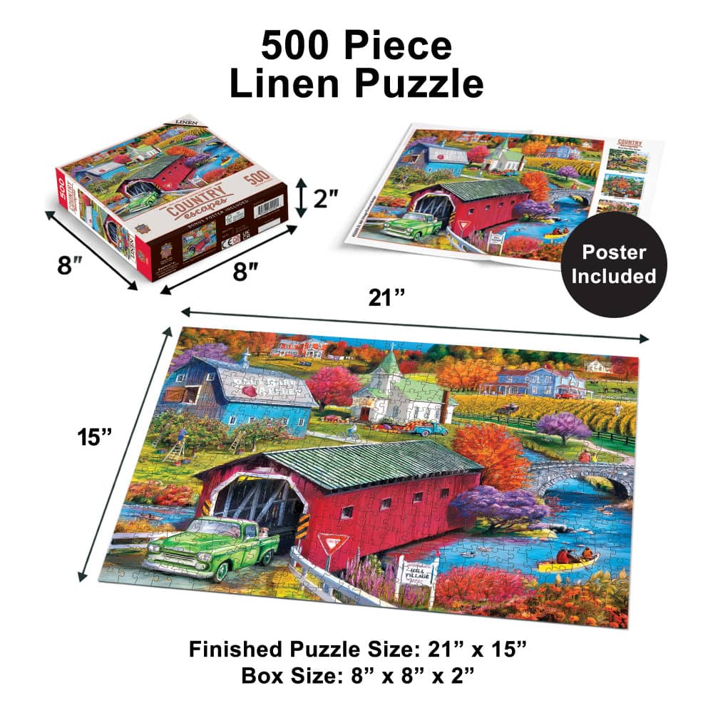 Country Escapes - Hill Village Covered Bridge 500 Piece Jigsaw Puzzle