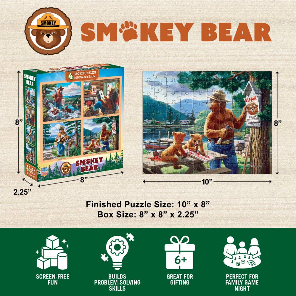 Smokey Bear 100 Piece Jigsaw Puzzles 4-Pack
