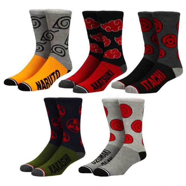 Naruto Split Color 5 Pair Crew Socks (ONLINE ORDER ONLY)