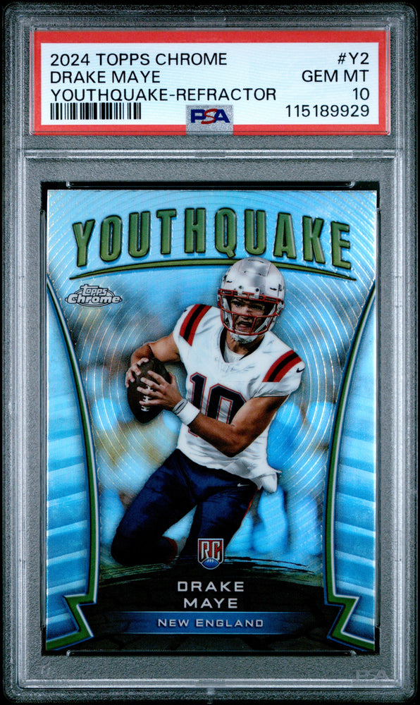 Graded 2024 Topps Chrome Drake Maye #Y2 Youthquake Refractor Rookie RC Football Card PSA 10 Gem Mint (ONLINE ORDER ONLY)