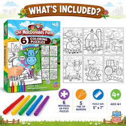 Old MacDonald's Farm Coloring Puzzles 6-Pack - 48 Piece Puzzles