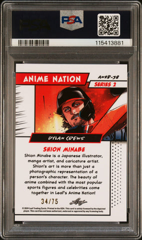 Graded 2024 Leaf Web Exclusives Dylan Crews #38 Anime Nation Series 2 Blue /75 Baseball Card PSA 8 Near Mint (ONLINE ORDER ONLY)