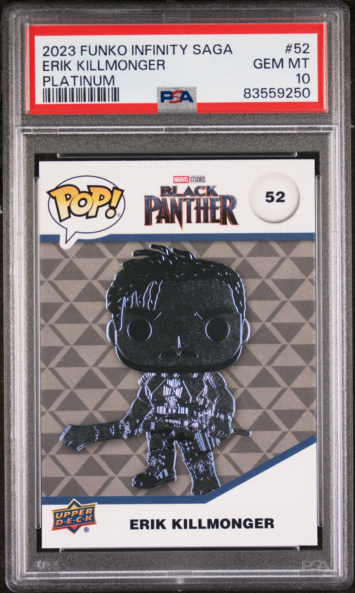 2023 UPPER DECK FUNKO POP MARVEL  ERIK KILLMONGER PLATINUM #52  PSA 10 (Online Order Only)