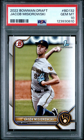 Graded 2022 Topps Bowman Draft Jacob Misiorowski #BD132 Rookie RC Baseball Card PSA 10 Gem Mint (ONLINE ORDER ONLY)