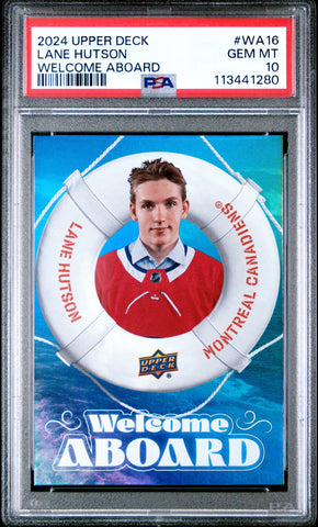 Graded 2024 Upper Deck Lane Hutson #WA16 Welcome Aboard Rookie RC Hockey Card PSA 10 Gem Mint (ONLINE ORDER ONLY)