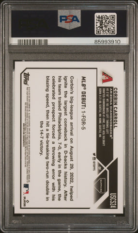 Graded 2023 Topps Chrome Update Sapphire Edition Corbin Carroll #24 Rookie RC Baseball Card PSA 10 Gem Mint (ONLINE ORDER ONLY)