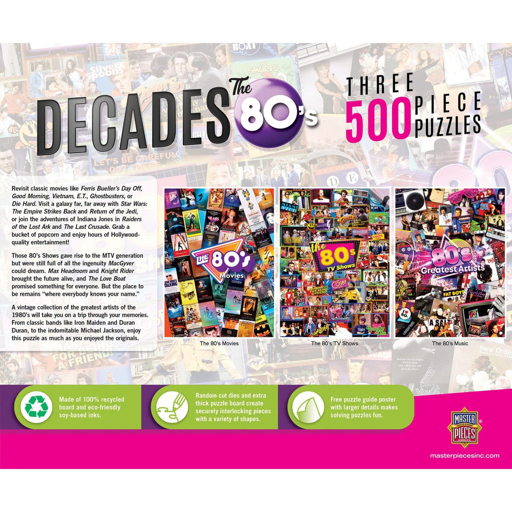 Decades - The 80's 500 Piece Jigsaw Puzzles 3 Pack (ONLINE ORDER ONLY)