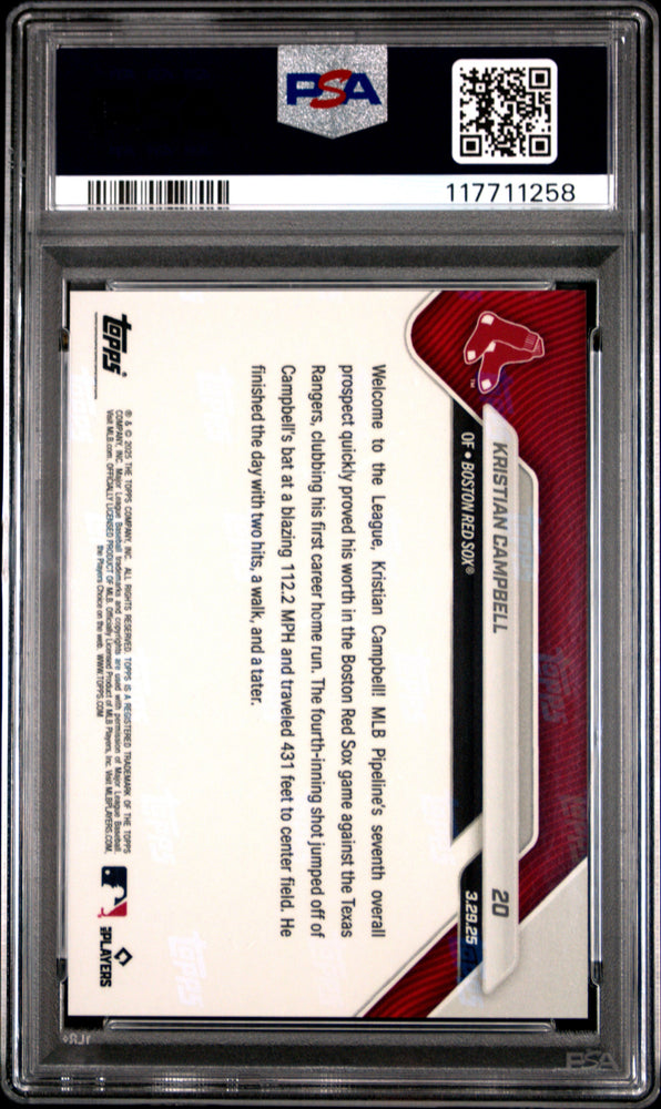 Graded 2025 Topps Now Kristian Campbell #20 Rookie RC Baseball Card PSA 8 Near Mint (ONLINE ORDER ONLY)