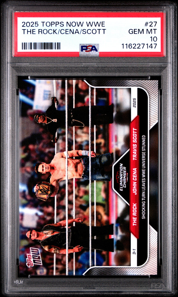 Graded 2025 Topps Now WWE The Rock/Cena/Scott #27 Wrestling Card PSA 10 Gem Mint (ONLINE ORDER ONLY)