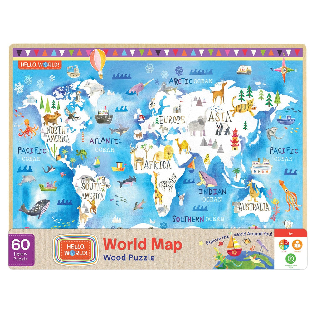 Hello, World! - World Map 60 Piece Wood Jigsaw Puzzle (ONLINE ORDER ONLY)