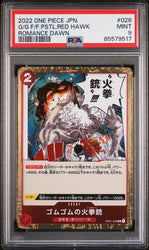 2022 ONE PIECE JAPANESE ROMANCE DAWN G/G F/F PSTL.RED HAWK #26 - PSA MINT 9 (Online Order Only)