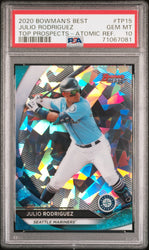 Graded 2020 Topps Bowmans Best Julio Rodriguez #TP15 Top Prospects Atomic Refractor Rookie RC Baseball Card PSA 10 Gem Mint (ONLINE ORDER ONLY)