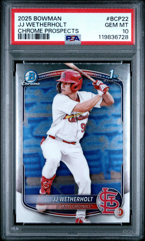 Graded 2025 Topps Bowman JJ Wetherholt #BCP22 Chrome Prospects Rookie RC Baseball Card PSA 10 Gem Mint (ONLINE ORDER ONLY)