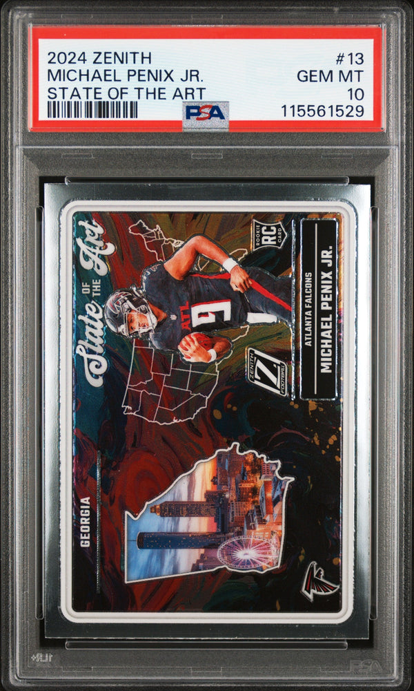 Graded 2024 Panini Zenith Michael Penix Jr #13 State of the Art Rookie RC Football Card PSA 10 Gem Mint (ONLINE ORDER ONLY)