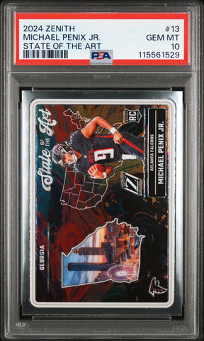 Graded 2024 Panini Zenith Michael Penix Jr #13 State of the Art Rookie RC Football Card PSA 10 Gem Mint (ONLINE ORDER ONLY)