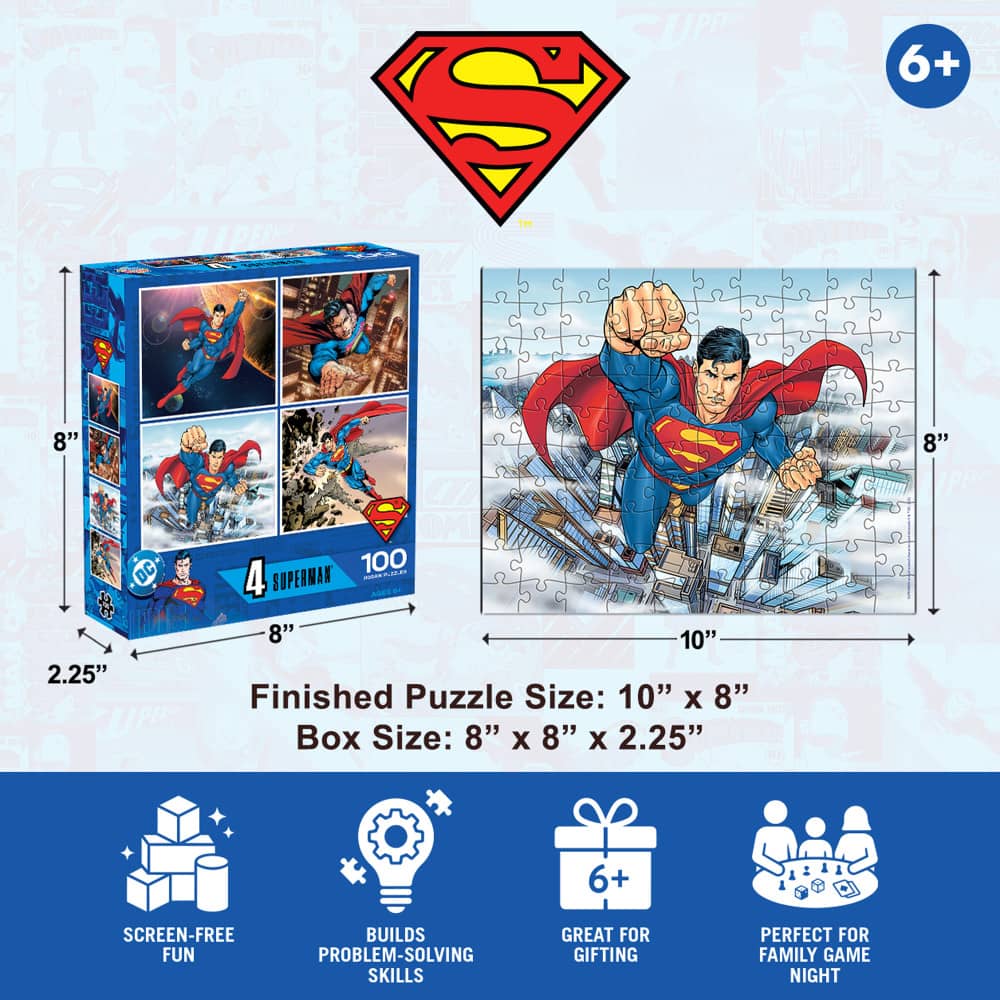 Superman 100 Piece Jigsaw Puzzles 4-Pack